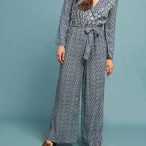 Blank London Anthropologie Seine Blue Motif Jumpsuit Flowy Women's Petite XS